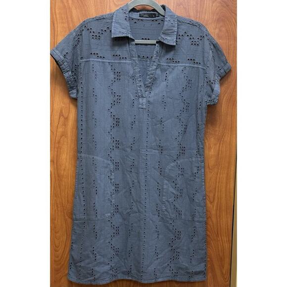prAna Women's Dress Ladyland Short Sleeve Cotton Boho Eyelet Gray Sz Small EUC!! - Picture 1 of 10